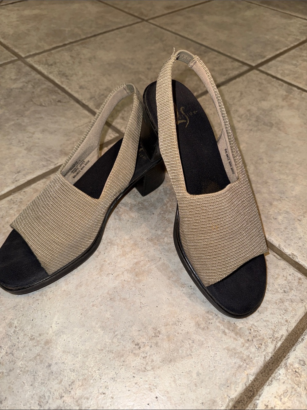 Life Stride Beige Slingback Block Heel Sandals